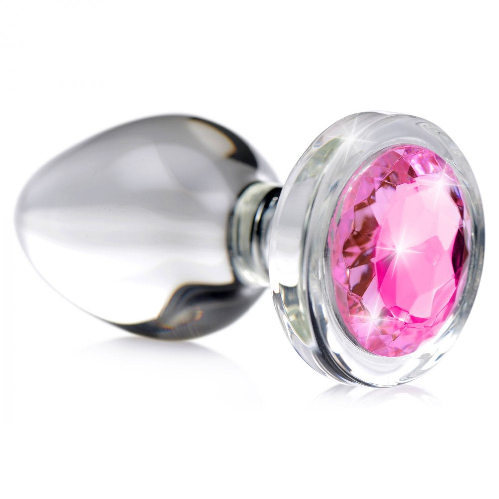 Analplug aus Glas mit rosa Edelsteinen – Klein